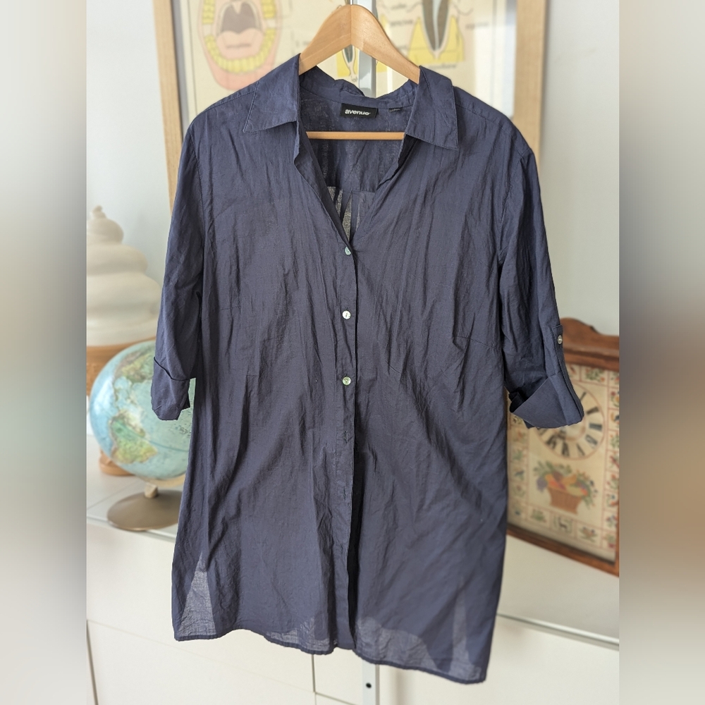 Sheer Navy Button-Up Shirt 18/20